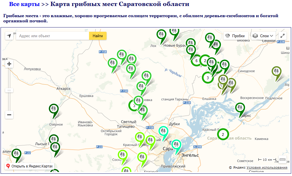 Карта грибных мест Саратовской области